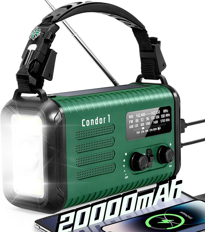 CONDOR 1 Emergency Radio | 20000mAh | NOAA Alerts | USB-C Charging