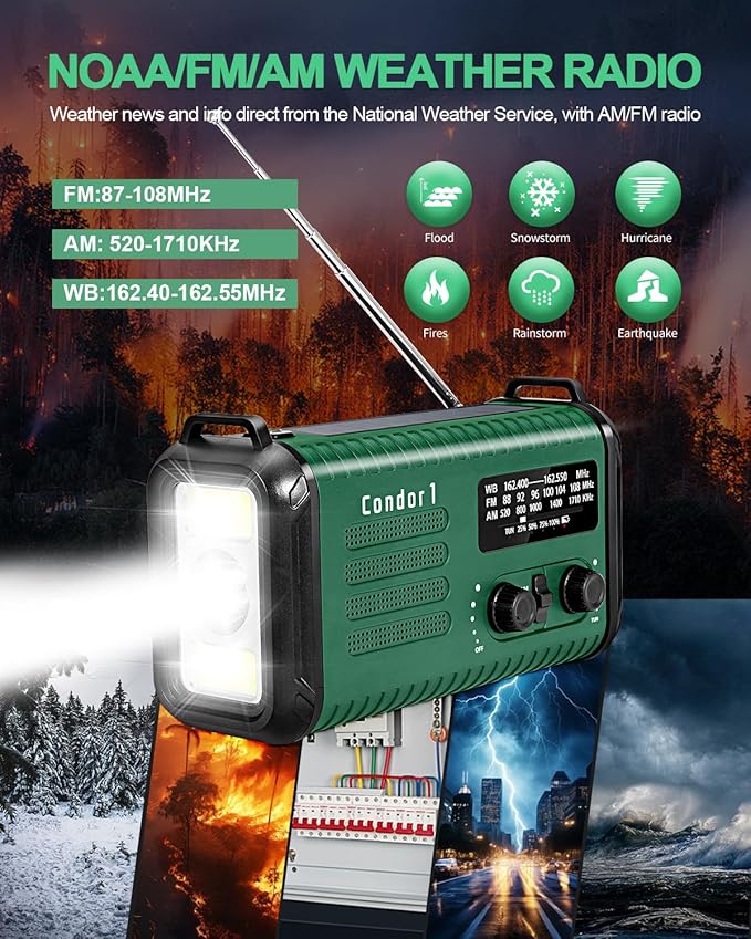 CONDOR 1 Emergency Radio | 20000mAh | NOAA Alerts | USB-C Charging