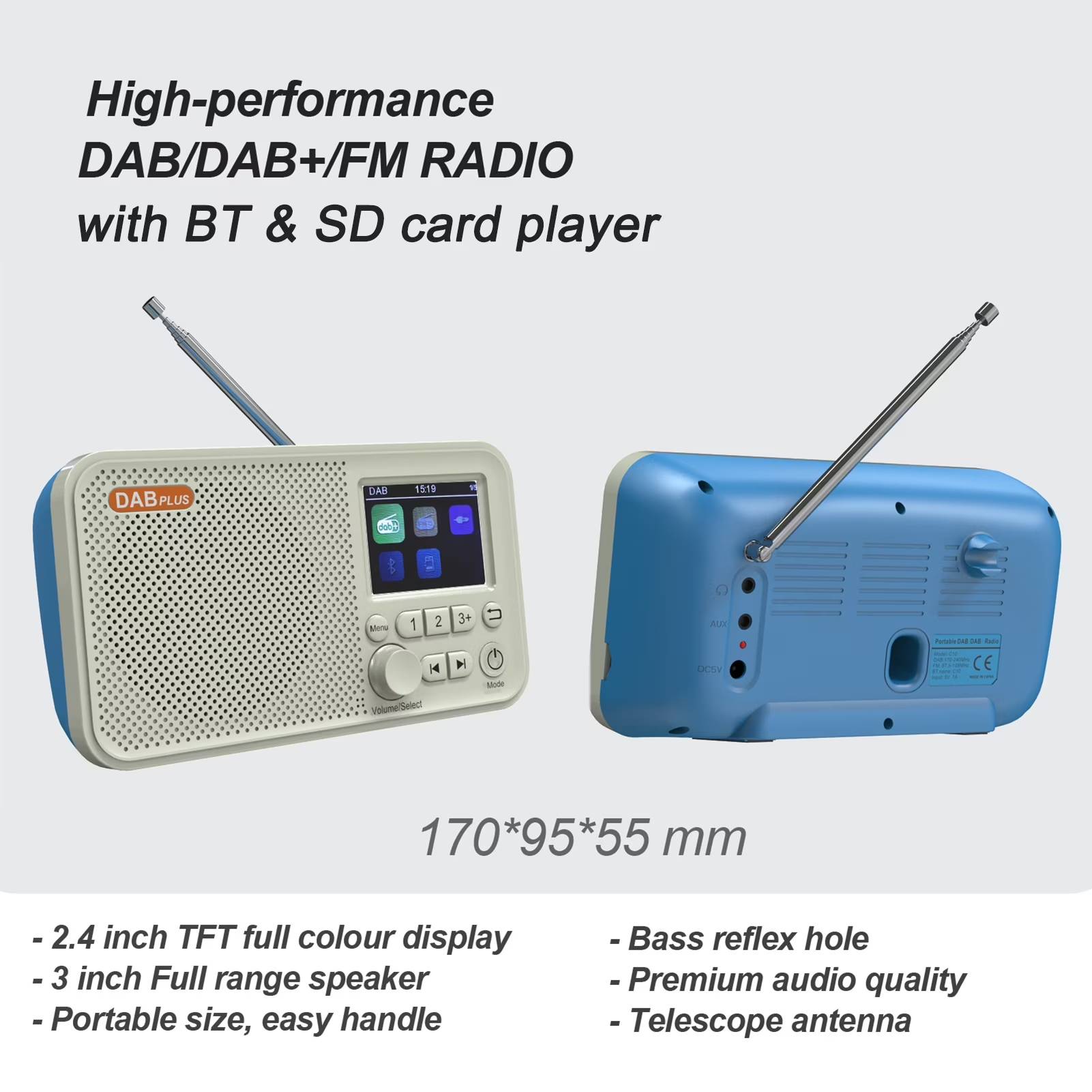 C10 Portable DAB/DAB+ & FM Digital Radio – Rechargeable Bluetooth Speaker with LED Display