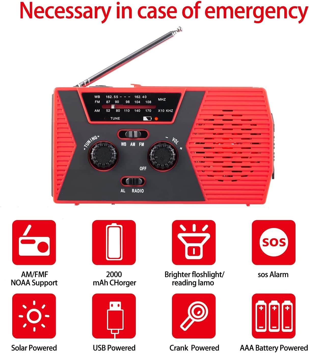 IR-018WB Emergency Hand Crank NOAA Radio - Portable Weather Radio with Power Bank Function