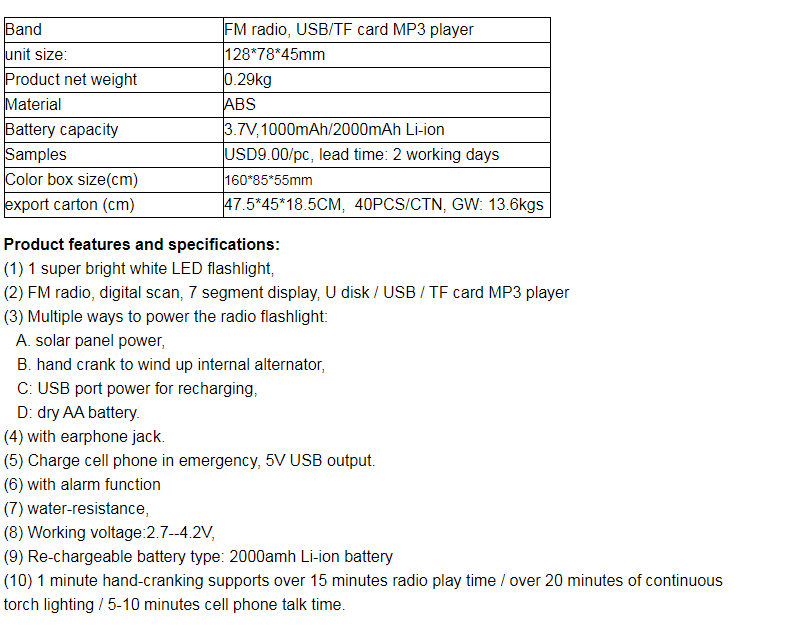 IR-019 Solar Radio - 2000mAh Emergency Dynamo Radio for Adventures