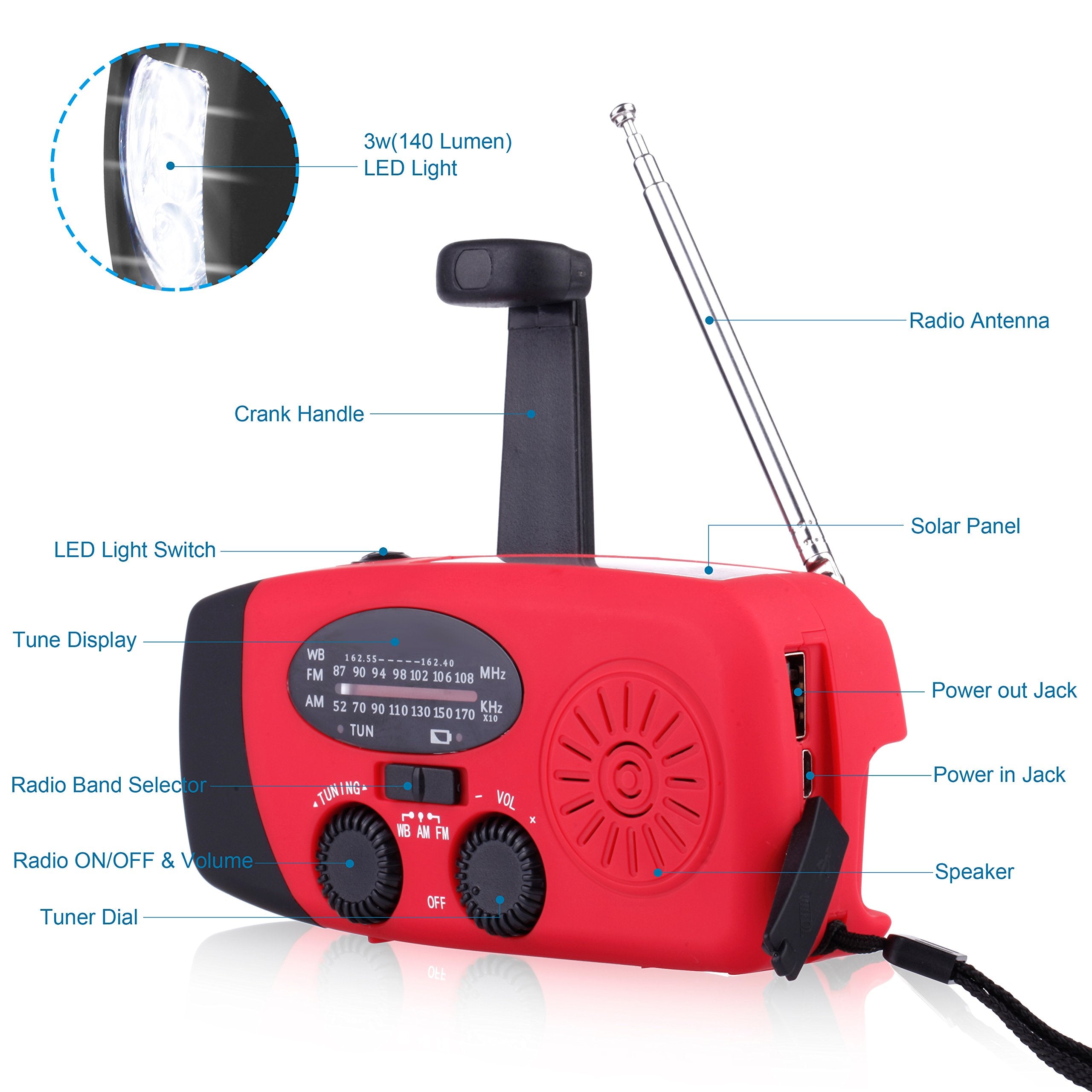 IR-088 Mini Emergency Hand Crank Weather NOAA AM FM Portable Solar Radio