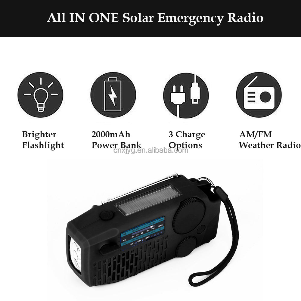 IR-098 SOS Alert Weather Radio with Solar Hand Crank & Flashlight