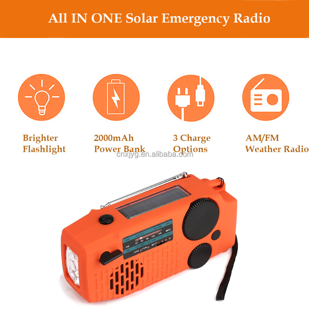 IR-098 SOS Alert Weather Radio with Solar Hand Crank & Flashlight