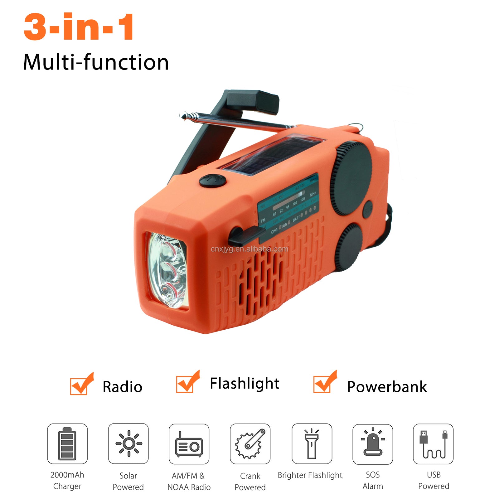 IR-098 SOS Alert Weather Radio with Solar Hand Crank & Flashlight