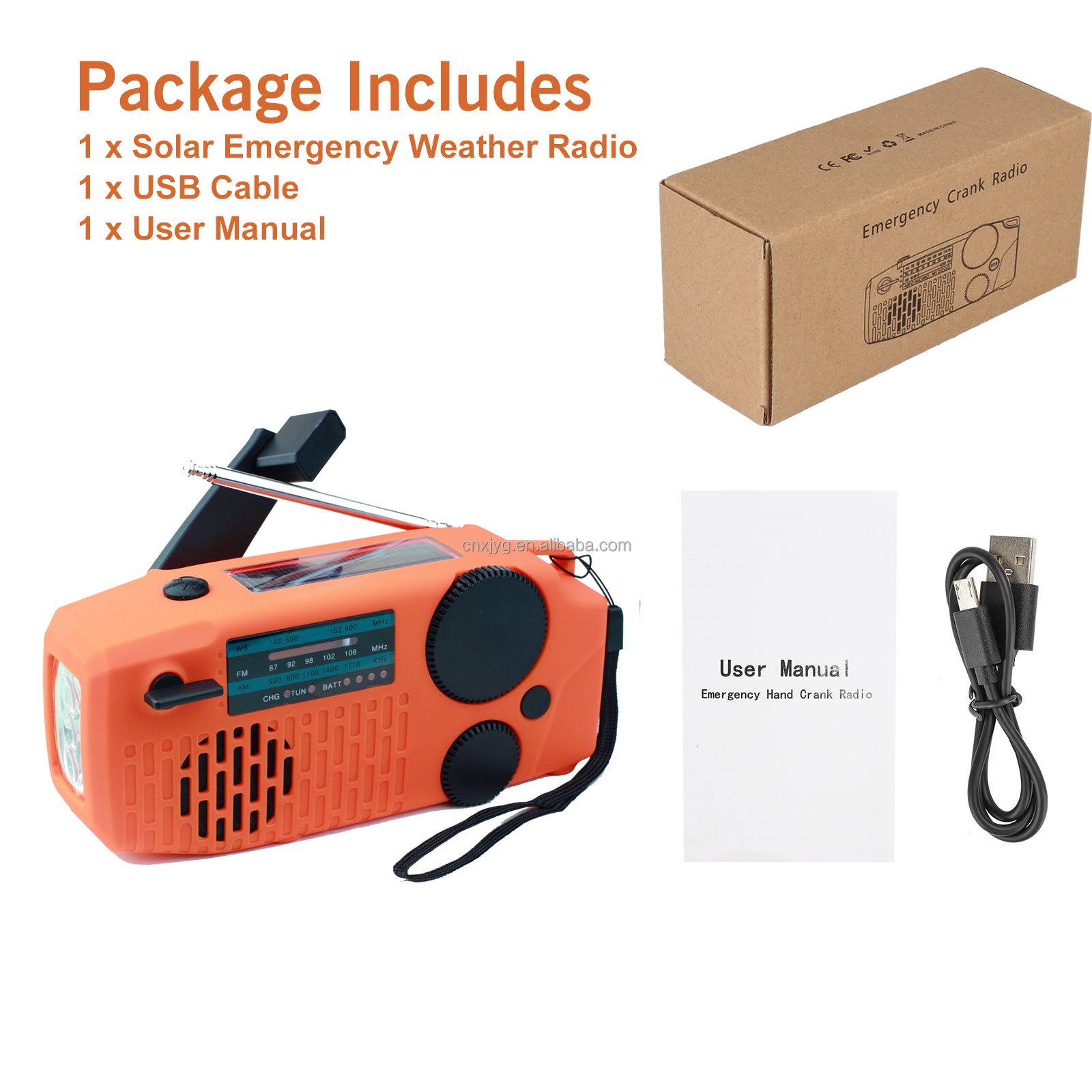 IR-098 SOS Alert Weather Radio with Solar Hand Crank & Flashlight