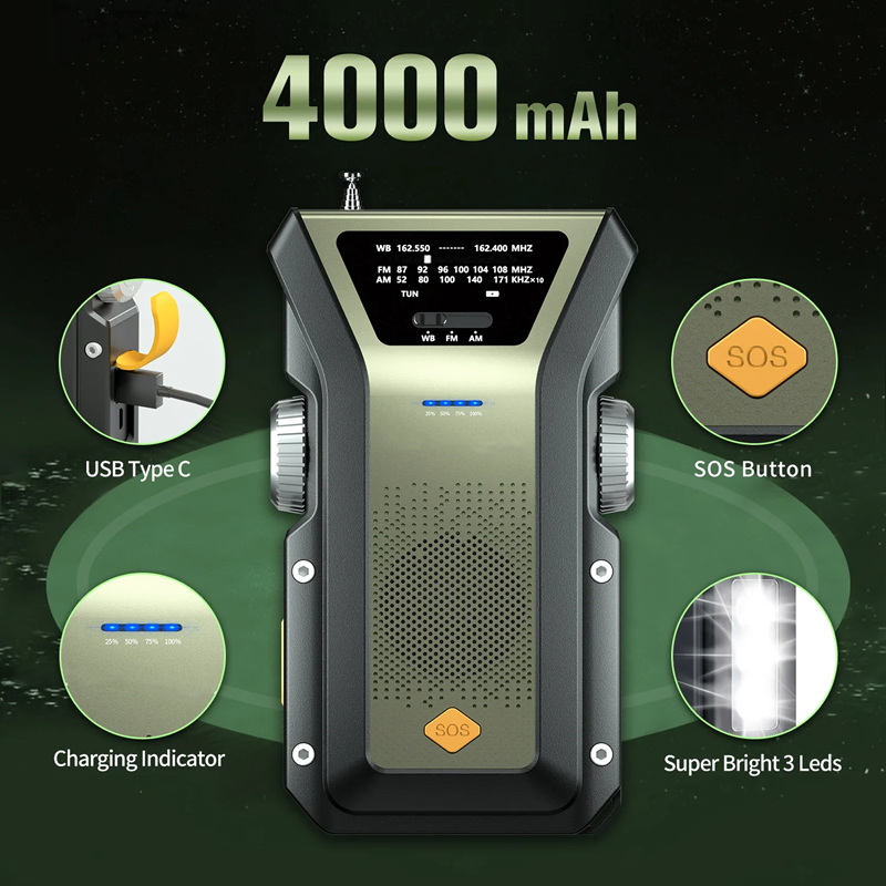 IR-101 Portable 4000mAh Solar Radio with Flashlight