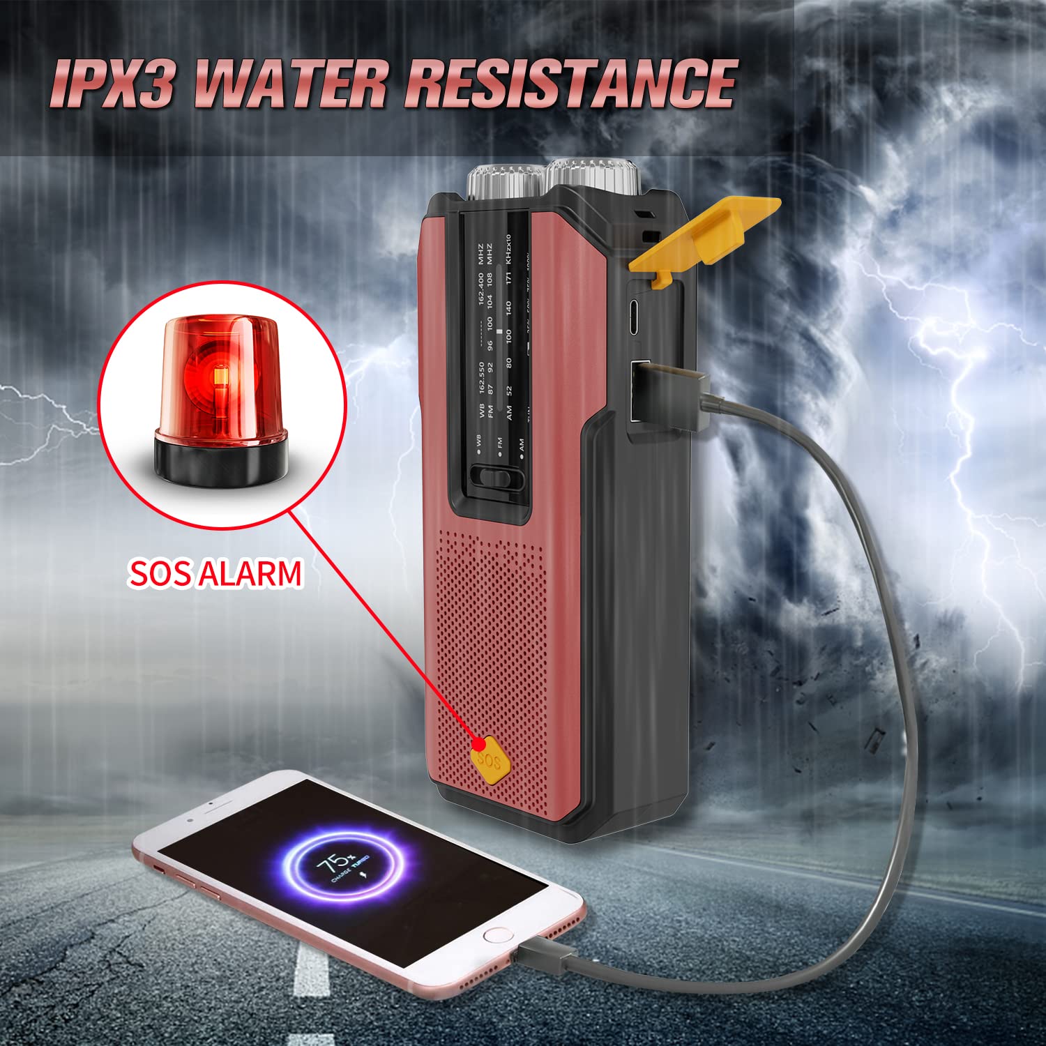 IR-102 Portable AM FM NOAA Weather Alert Radio with Emergency Features