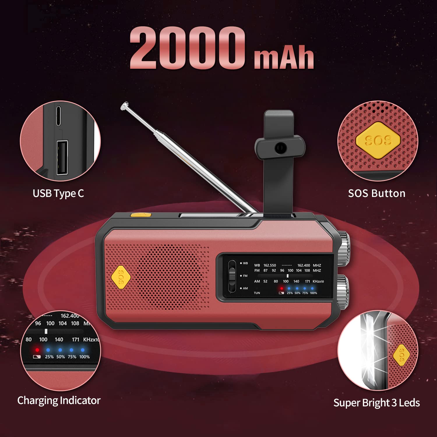 IR-102 Portable AM FM NOAA Weather Alert Radio with Emergency Features