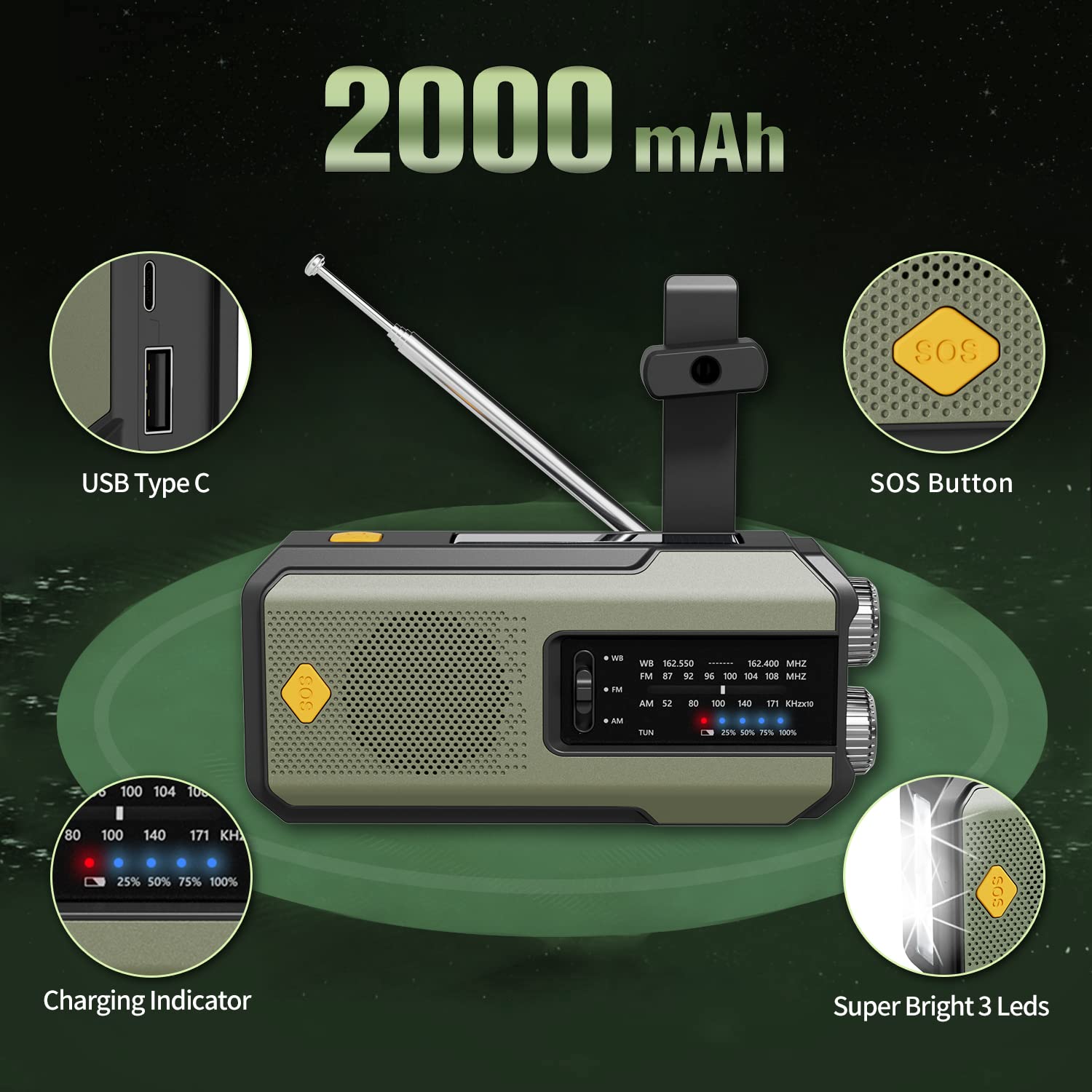 IR-102 Portable AM FM NOAA Weather Alert Radio with Emergency Features