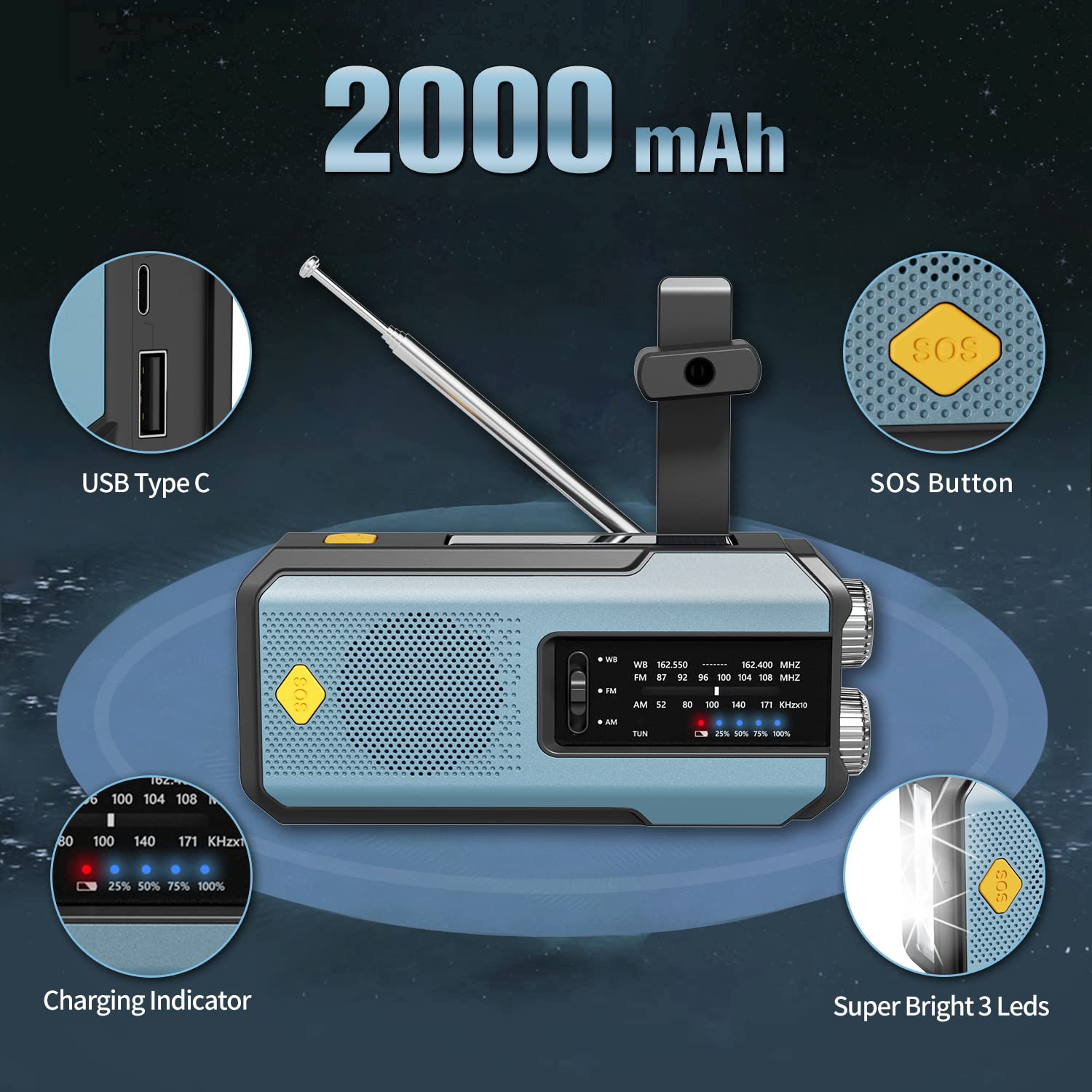 IR-102 Portable AM FM NOAA Weather Alert Radio with Emergency Features