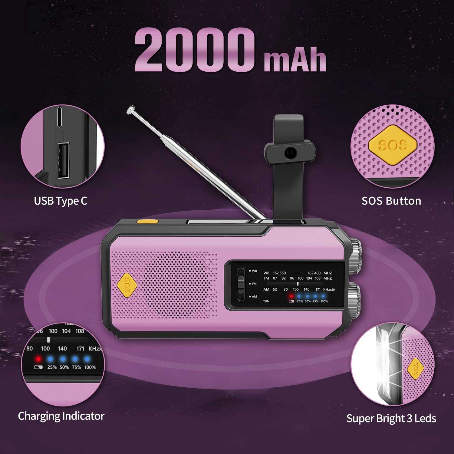 IR-102 Portable AM FM NOAA Weather Alert Radio with Emergency Features