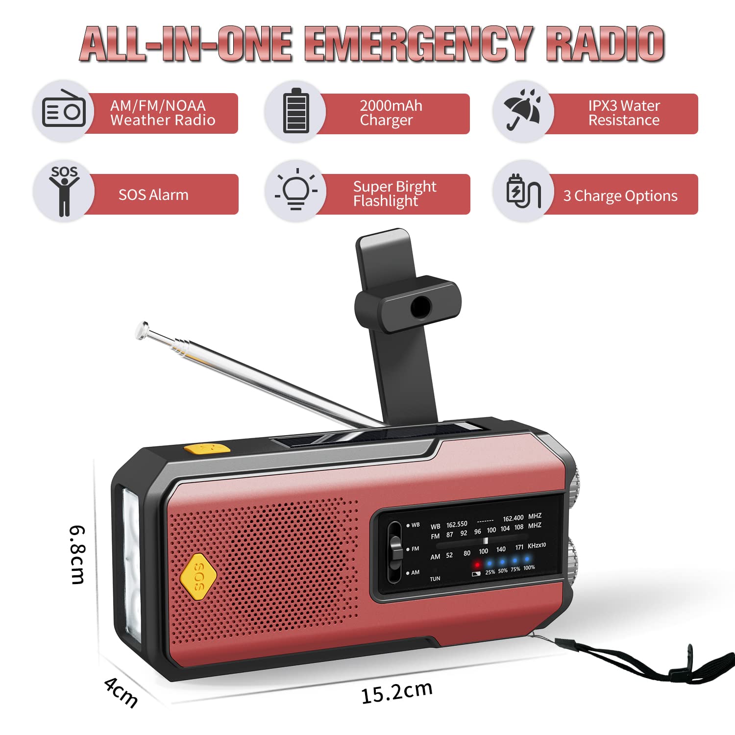 IR-102 Portable AM FM NOAA Weather Alert Radio with Emergency Features