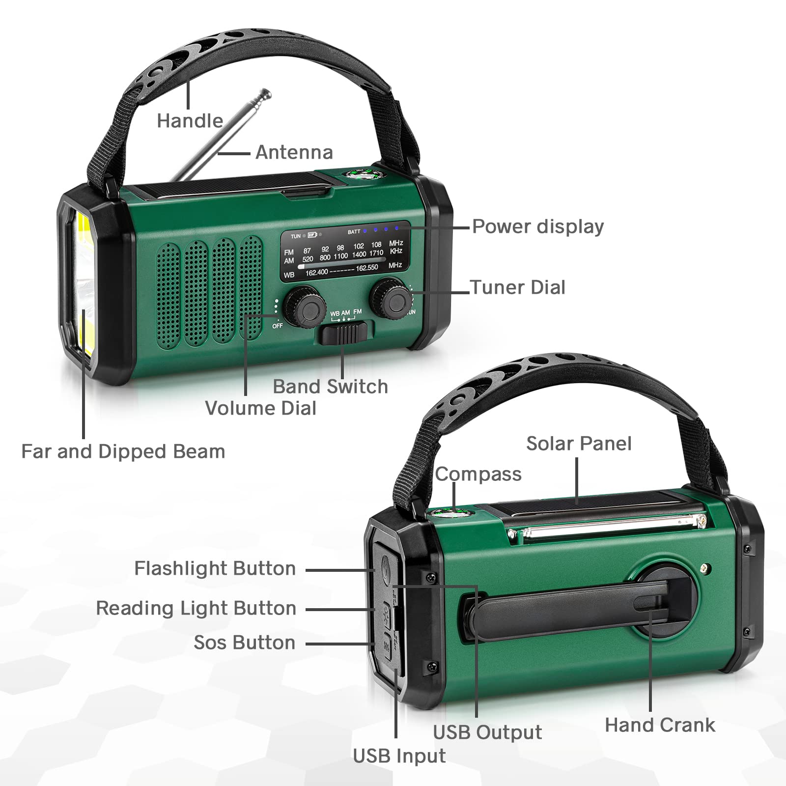 IR-330 Weather Radio 10000mAh AM FM NOAA